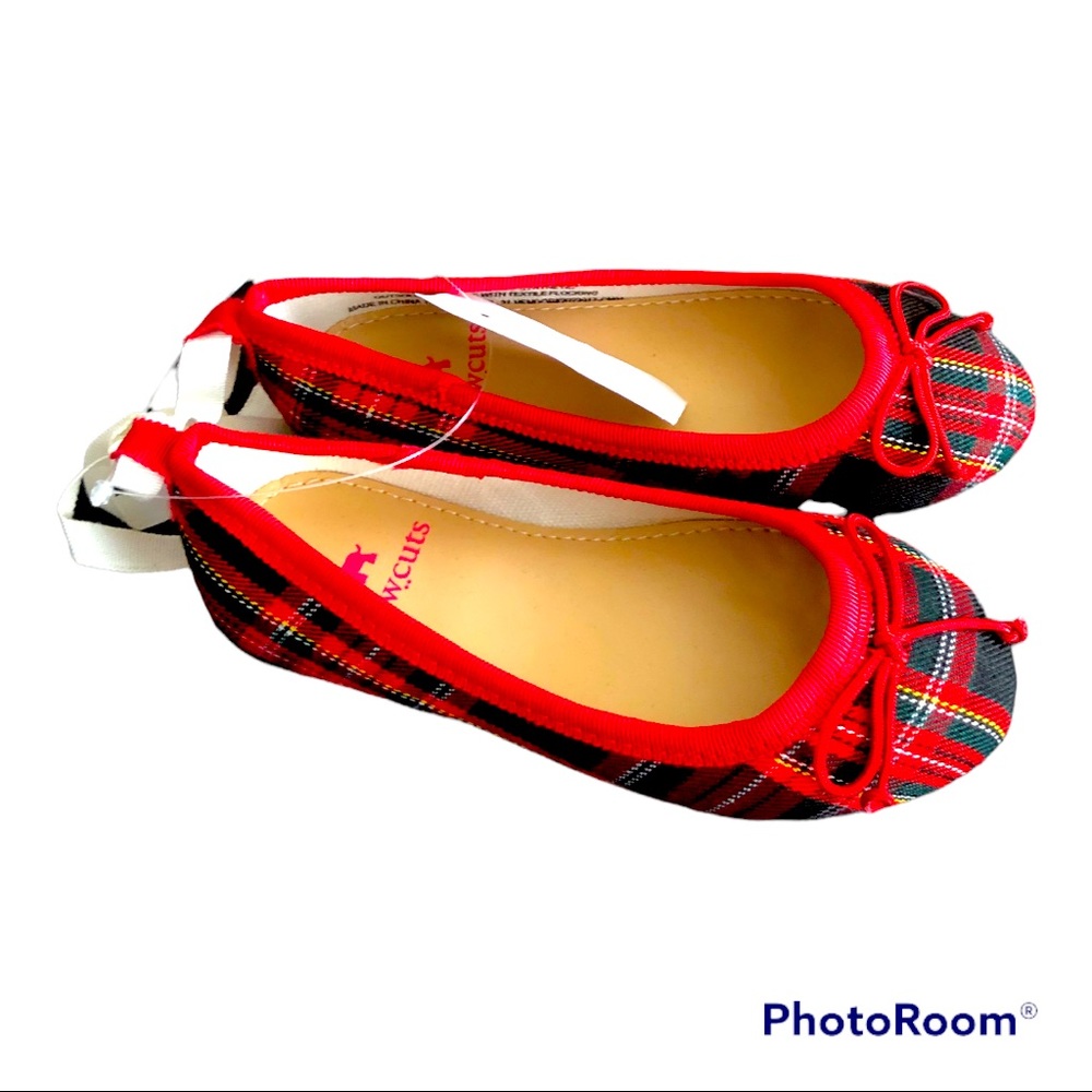 New! Preppy Girls Red Plaid Flats Shoes‎ Size 8